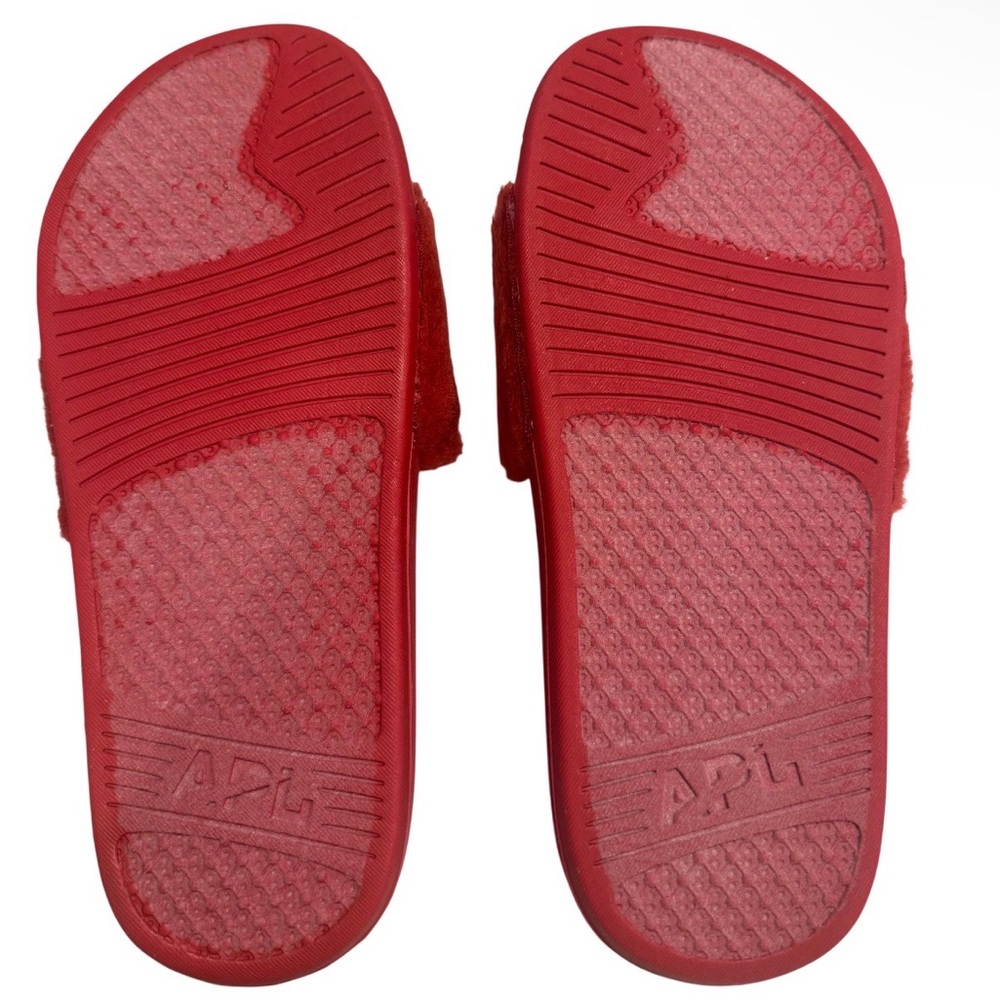 NEW APL Red Shearling Fur Silver Logo Slides Size 6 - Picture 9 of 11